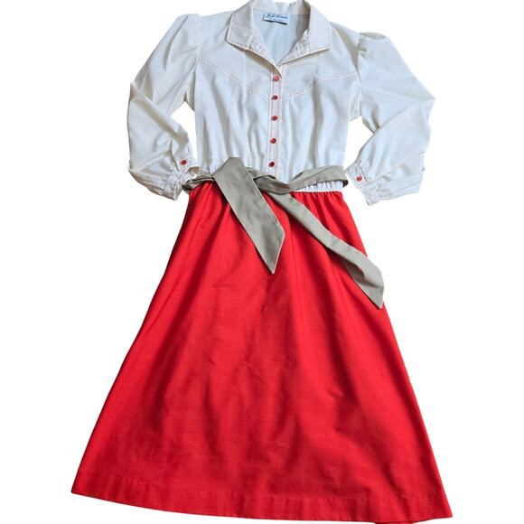 J.J. Dean of California Vintage 70s Western Cowgirl Puff Sleeve Midi Dress M Red - Picture 8 of 11